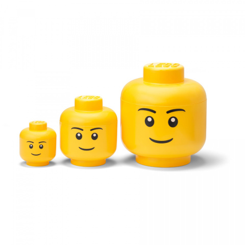 Zestaw 3 pojemników głowa LEGO® - Chłopiec (Duża, mała, mini)