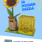 Drewniane mini Puzzle 3D Słonecznik